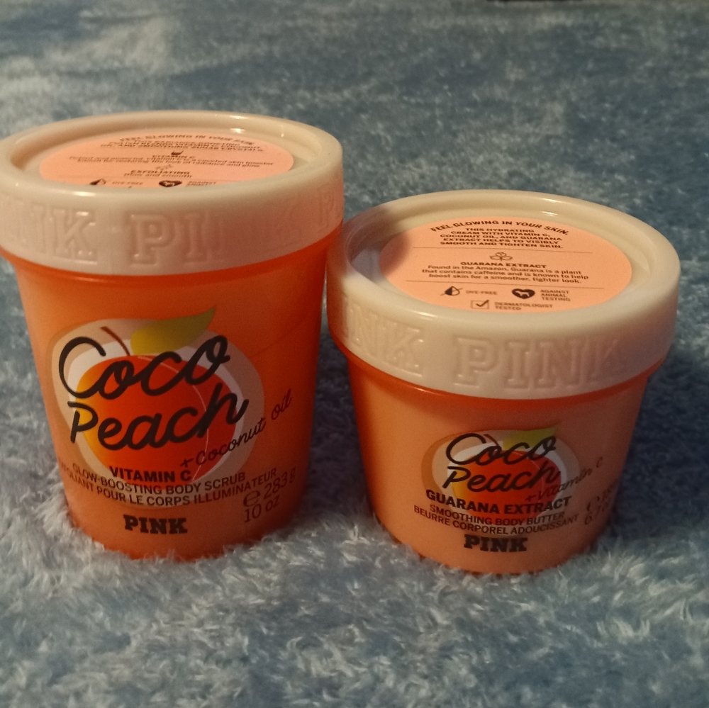 Pink body scrub and body butter